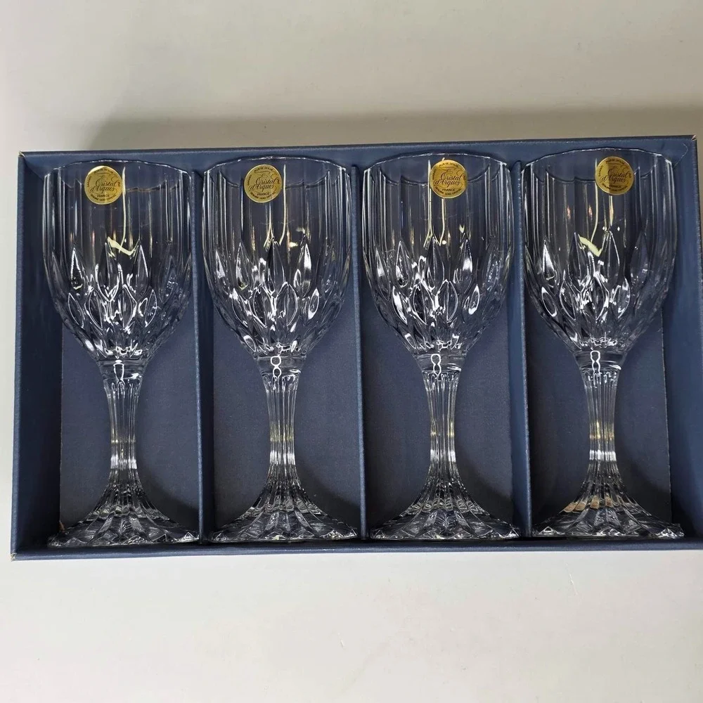 Cristal d'Arques Bretagne Durand Wine Glasses Clear Cut Crystal Elegant Vintage
